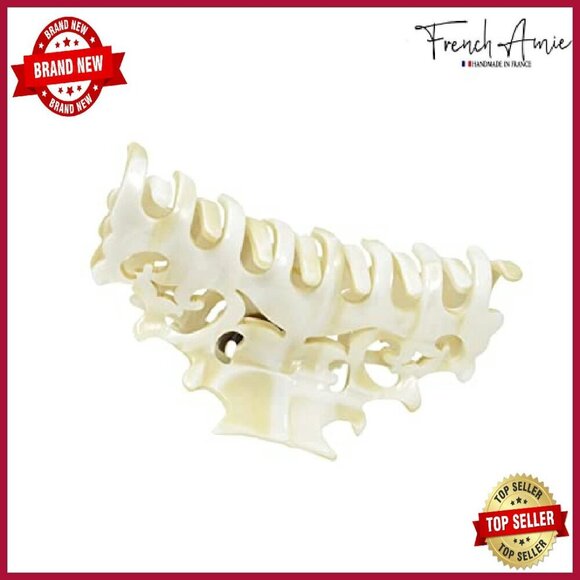 Medium Ivory Hair Claw Clip Handmade Celluloid Acetate No-Slip Grip main image 5